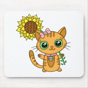 Niedliche Kawaii Cat Holding-Blume Mousepad