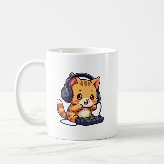 Niedliche Kawaii Cat Playing Video Games - Adorabl Kaffeetasse (Links)