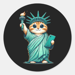 Niedliche Kawaii Cat Statue of Liberty I Liebe New Runder Aufkleber