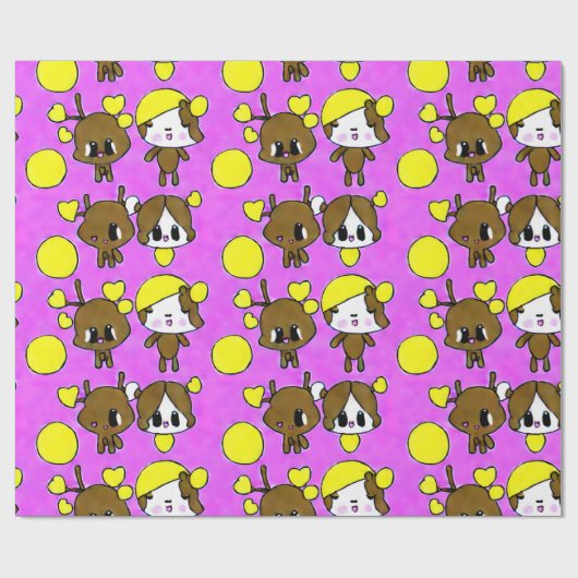 NIEDLICHE KAWAII-CHIBI-MOOSE-PINK-MALERIE GESCHENKPAPIER (Flach)