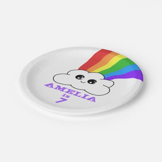 Niedliche Kawaii Cloud und Regenbogen Kid`s Geburt Pappteller (Schrägansicht)