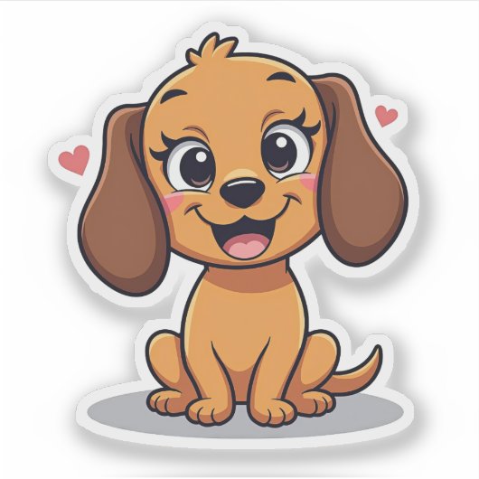 Niedliche Kawaii-Dackel, aufsteigendes Gesicht, kl Aufkleber (Vorderseite)