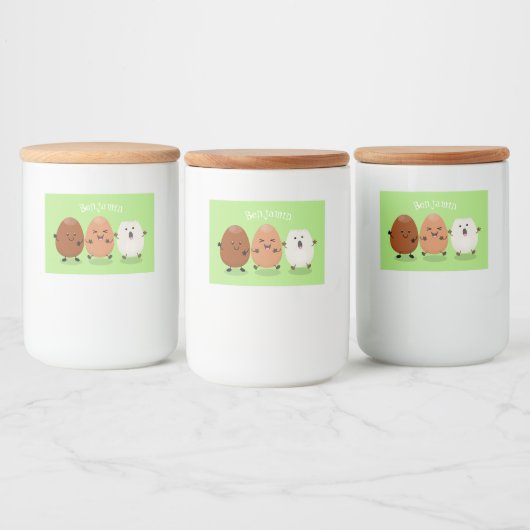 Niedliche Kawaii-Eier — lustige Cartoon-Illustrati Lebensmitteletikett (Flaschen)