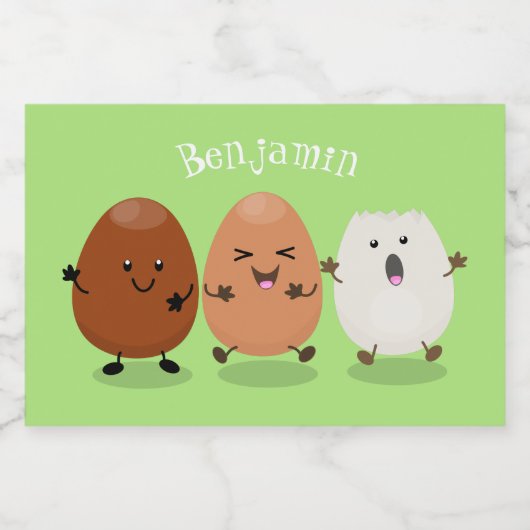 Niedliche Kawaii-Eier — lustige Cartoon-Illustrati Lebensmitteletikett (Einzelnes Label)