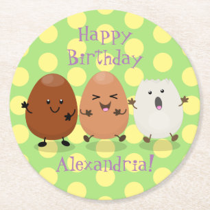 Niedliche Kawaii-Eier — lustige Cartoon-Illustrati Runder Pappuntersetzer