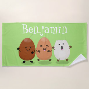 Niedliche Kawaii-Eier — lustige Cartoon-Illustrati Strandtuch