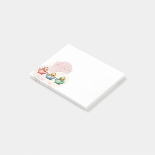 Niedliche Kawaii Eiervögel Pastellfarben Kinderdus Post-it Klebezettel (angewinkelt)