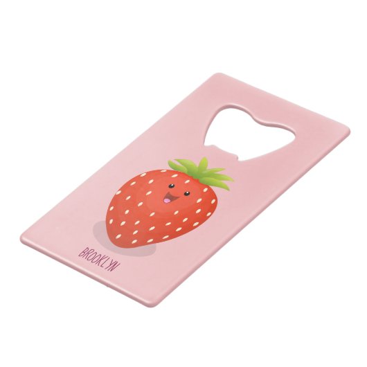 Niedliche Kawaii Erdbeere Cartoon Abbildung Geldbeutel Flaschenöffner (Rückseite Schrägansicht)