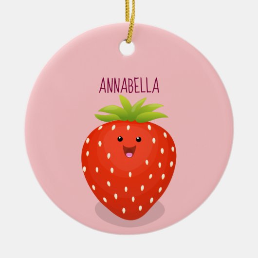Niedliche Kawaii Erdbeere Cartoon Abbildung Keramik Ornament (Vorne)