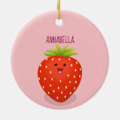 Niedliche Kawaii Erdbeere Cartoon Abbildung Keramik Ornament (Hinten)