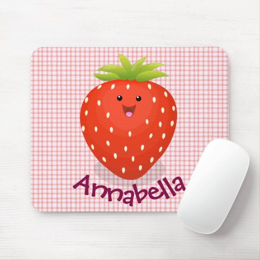 Niedliche Kawaii Erdbeere Cartoon Abbildung Mousepad (Mit Mouse)