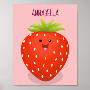 Niedliche Kawaii Erdbeere Cartoon Abbildung Poster