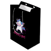 Niedliche Kawaii farbenfrohe Regenbogen Einhorn Ha Mittlere Geschenktüte (Rückseite Schrägansicht)