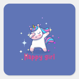 Niedliche Kawaii farbenfrohe Regenbogen Einhorn Ha Quadratischer Aufkleber