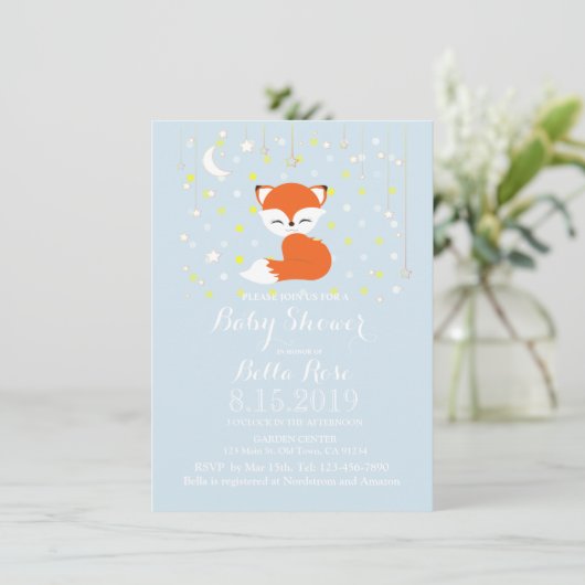 Niedliche Kawaii Fox Stars Woodland Thema Kinderdu Einladung (Stehend Vorderseite)