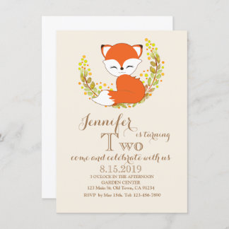 Niedliche Kawaii Fox Woodland Thema Geburtstagskar Einladung