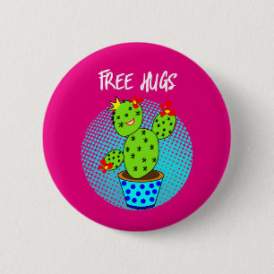 Niedliche Kawaii Free Hugs Lächelnde Cactus Pflan Button