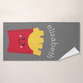 Niedliche Kawaii Fries mit Individuelle Name Badehandtuch (Badehandtuch)