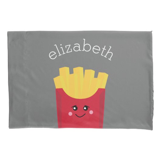 Niedliche Kawaii Fries mit Individuelle Name Kissenbezug (Vorderseite)