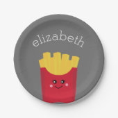 Niedliche Kawaii Fries mit Individuelle Name Pappteller (Vorderseite)
