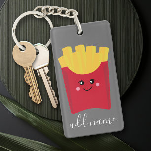 Niedliche Kawaii Fries mit Individuelle Name Schlüsselanhänger
