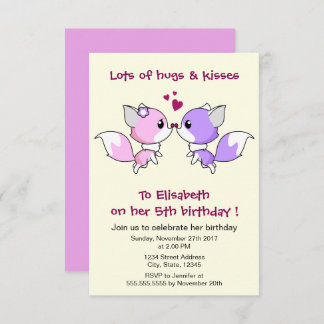 Niedliche Kawaii Füchse Cartoon Geburtstagsparty Einladung