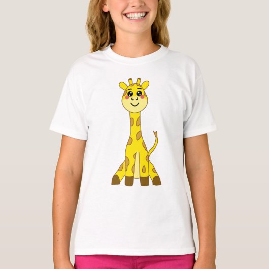 Niedliche Kawaii-Gelbe Giraffe-Illustration T-Shirt (Vorderseite)