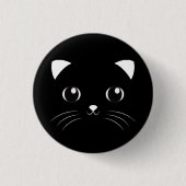 Niedliche Kawaii Gesichts-Kontur schwarzer Katze Button (Vorderseite)