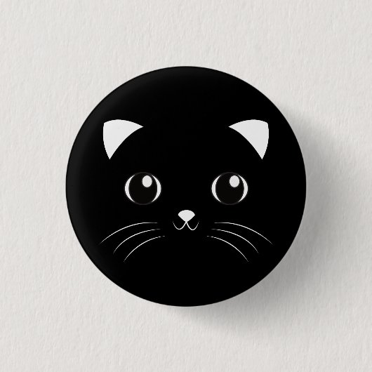 Niedliche Kawaii Gesichts-Kontur schwarzer Katze Button (Vorderseite)