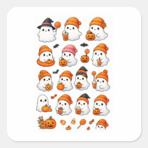 Niedliche Kawaii Ghost Halloween-Aufkleber   Quadratischer Aufkleber