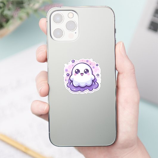 Niedliche Kawaii Ghost Sticker mit Sternen und Gli (Telefon)