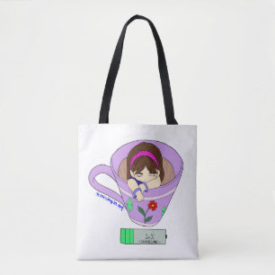 Niedliche Kawaii Girl Ladung in einer Tasse Tote T Tasche