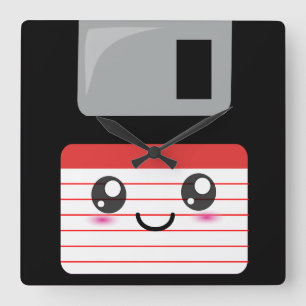 Niedliche/Kawaii glückliche Diskette Quadratische Wanduhr