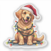 Niedliche Kawaii Golden Retriever Weihnachtsmannmü Aufkleber (Vorderseite)