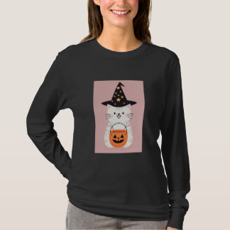 Niedliche Kawaii Halloween Katze mit Hexenhut & Pu T-Shirt