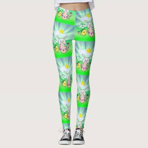 Niedliche Kawaii Hase und Happy Happy Ostermuster Leggings