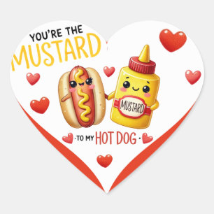 Niedliche Kawaii Hotdogs und Senf Herz-Aufkleber