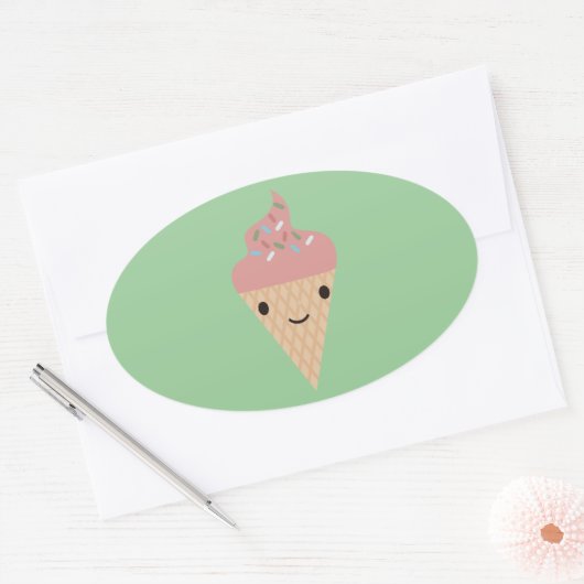 Niedliche Kawaii Ice Creme Ovaler Aufkleber (Umschlag)