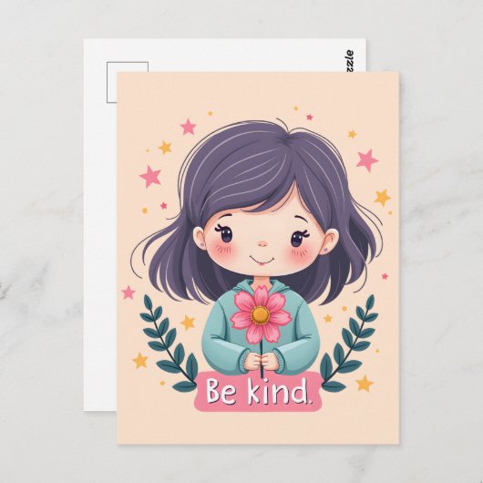 Niedliche Kawaii-Illustration "Be Kind" - Großarti Postkarte (Vorne/Hinten)