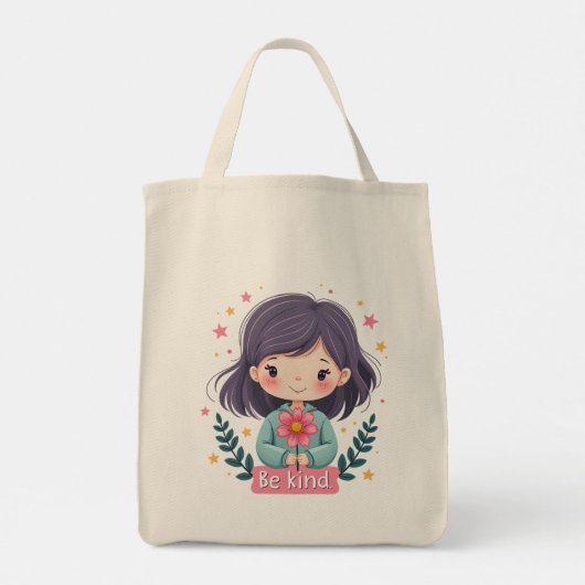 Niedliche Kawaii-Illustration "Be Kind" - Großarti Tragetasche (Rückseite)