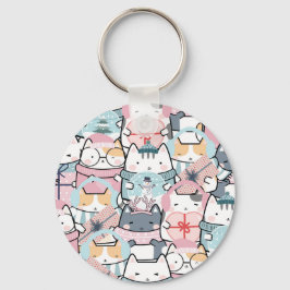 Niedliche Kawaii-Kätzchen im Winter und Snowglobe Schlüsselanhänger