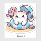 Niedliche Kawaii-Katze am Strand Aufkleber (Blatt)