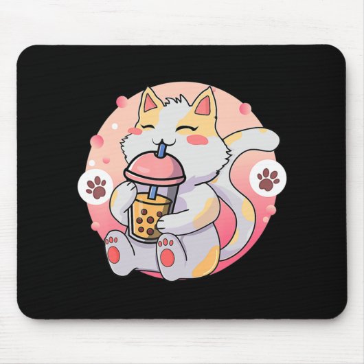 Niedliche Kawaii Katze Boba Tee Anime Kitten Gesch Mousepad (Vorne)