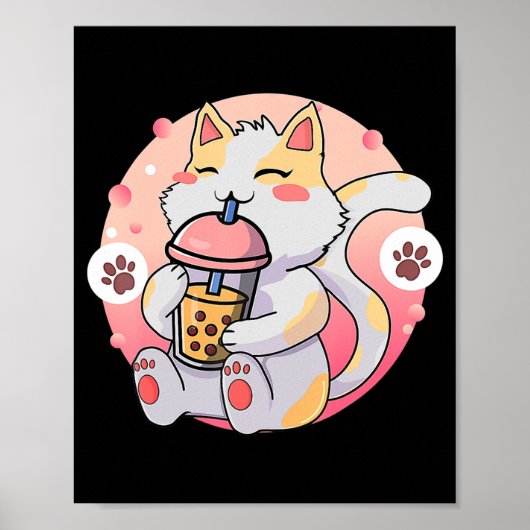 Niedliche Kawaii Katze Boba Tee Anime Kitten Gesch Poster (Vorne)