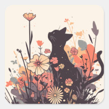 Niedliche Kawaii Katze im Feld voller Blume