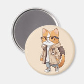 Niedliche Kawaii Katze im stilvollen Outfit Magnet (Vorderseite/Rückseite)