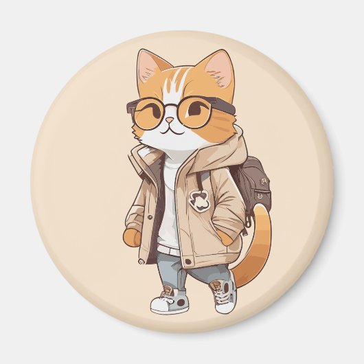 Niedliche Kawaii Katze im stilvollen Outfit Magnet (Vorne)