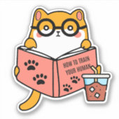 Niedliche Kawaii-Katze liest ein Buch Aufkleber (Vorderseite)