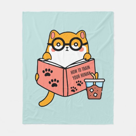 Niedliche Kawaii-Katze liest ein Buch Fleecedecke (Vorderseite)