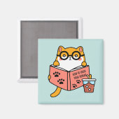 Niedliche Kawaii-Katze liest ein Buch Magnet (Vorderseite/Rückseite)